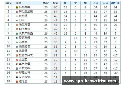 多特主场失利，德甲积分榜下滑至何处？